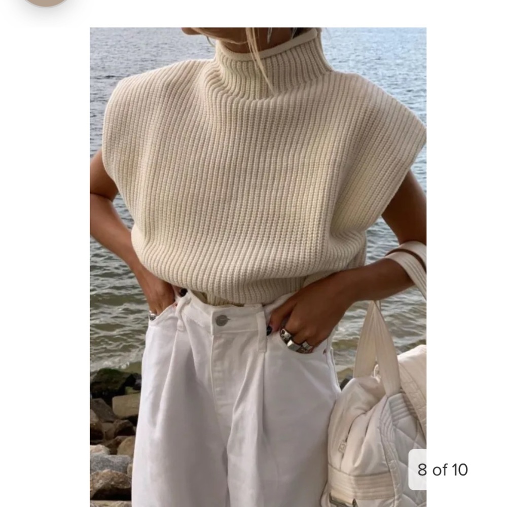 Zara Beige Turtleneck Sleevless Sweater